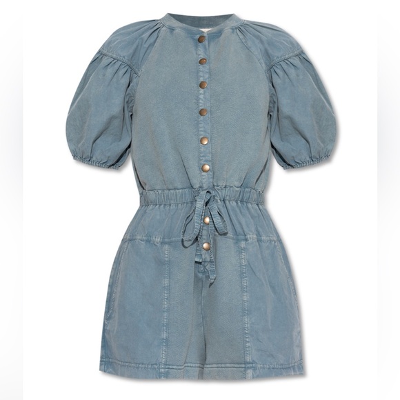 Ulla Johnson Blue Owen Puff Sleeve Jumpsuit Romper XS resort wear vacation FLAWS - Picture 4 of 14